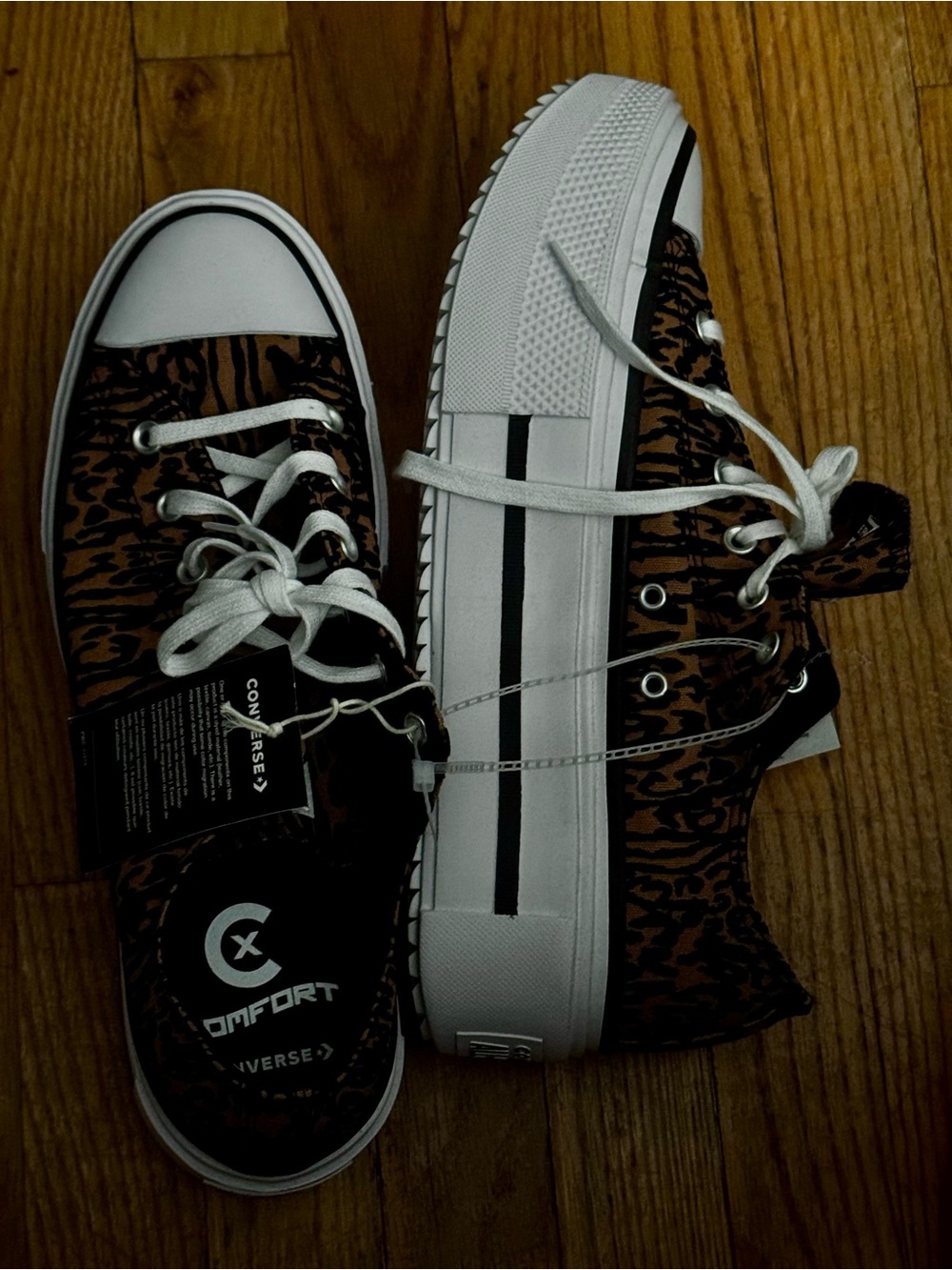 Converse Women’s Leopard Print Low Top Sneakers - Brown & Black - Picture 2 of 4
